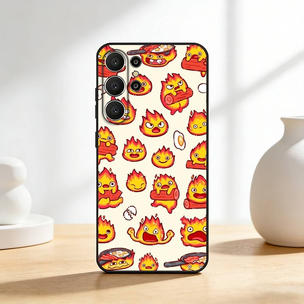 Anime Niedliche C-Calcifer-ES Handyhülle Für Samsung S26,S25,24,23,22,30,21,10,9,Ultra,Plus,Lite,FE Weiche Schwarze Hülle