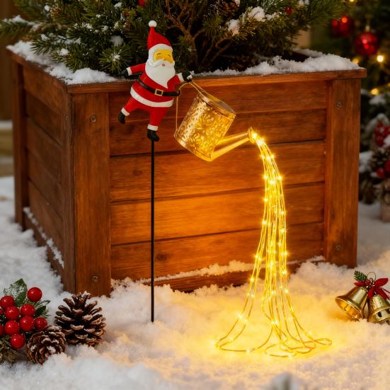 Solar Christmas Decorations Santa Claus Kettle Light Outdoor Festive Lantern Waterproof Metal Garden Light for Yard Patio Lawn Pathway