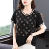 Loose T-shirt Middle-aged Mother Dress Versatile Slim Black Short-sleeved Printed Top  Women T-shirt