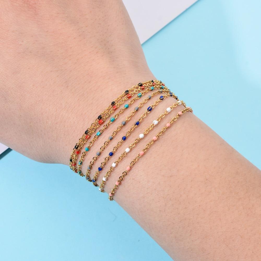 Boho Stainless Steel For Women Bracelets Cute Style Enamel Bracelets Jewelry Gold Tone Color Link Chain BraceletCute Wrist Bracelet