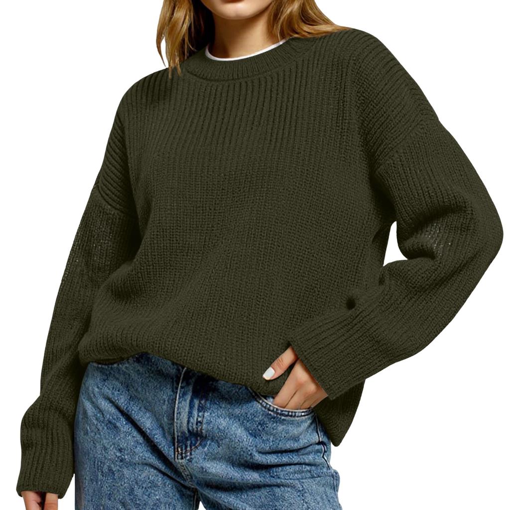 Women's Solid Color Loose Casual Long Sleeved Knitted Sweater Top Sweater