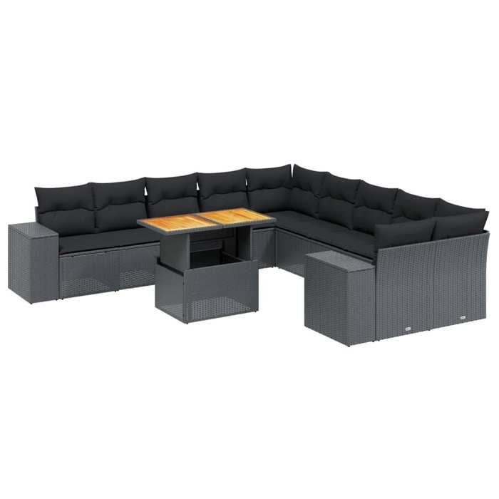 VidaXL Salon de Jardin avec Coussins 11 pcs, Canapés de Terrasse, Ensemble de Meubles de Patio, Mobilier d'Extérieur, Noir 3272826
