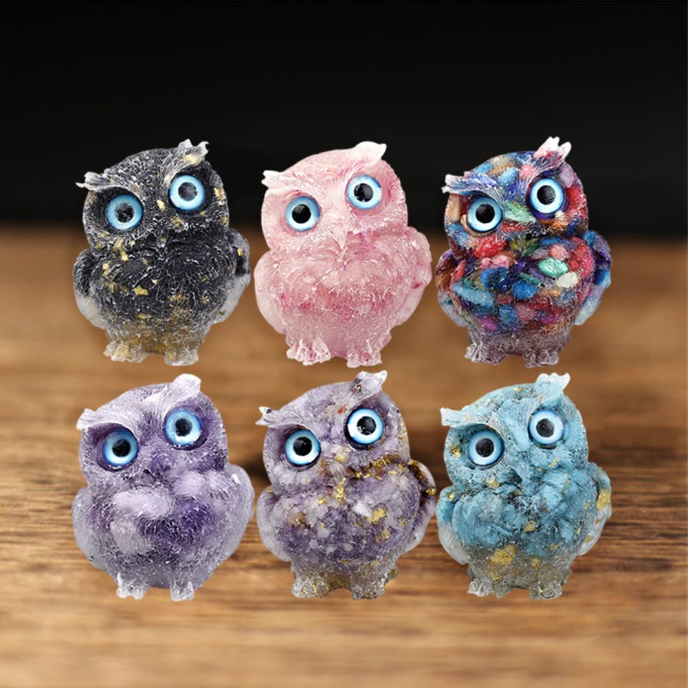 YUYAKESHI Eulenfigur, Maskottchen-Objekt, süße Mini-Eule, Eingang, Ripple-Steingehäuse, handgefertigt, Naturstein, Eule, Innendekoration, Harz, Zubehör, Tisch