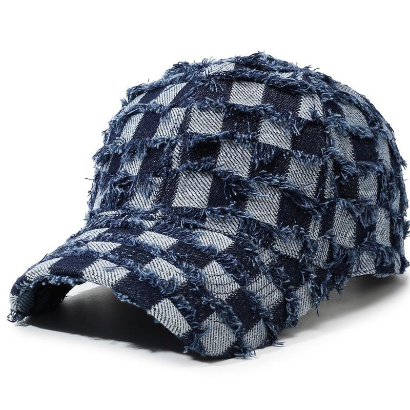 Washed Denim Baseball Cap Men'S Retro Retro Checkerboard Cap Hip Hop Trend Hat