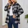 Damen Modische Karierte Langärmelige Reversknopf Tasche Lässige Lockere Jacke