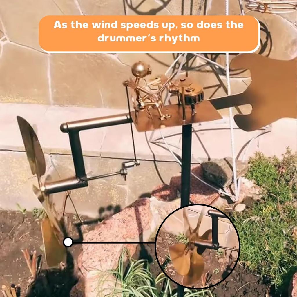 Handmade Metal Drummer Windmill, Drummer Windmill Garden Decoration, Percussionist Music Figurines,Fun Wind-Powered Sculpture