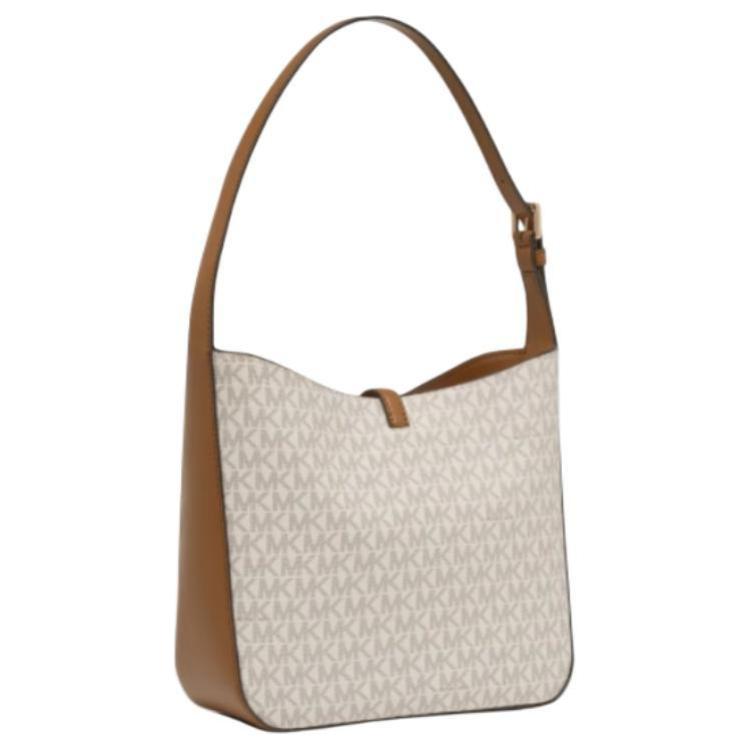 Michael Kors Mk Lyra Monogram Logo Charm Coated Canvas Tote Shoulder Bag Small Women Bags Vanilla-White Acorn-Brown 35F4G1YS5B-150