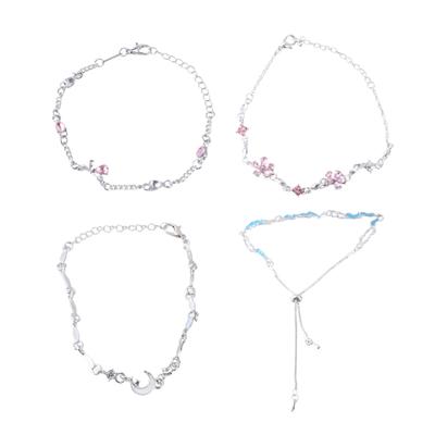 Adjustable Silver Plated Bracelet Colorful Handchain Shimmering Rhinestones Wristchain for Everyday Wear and Parties