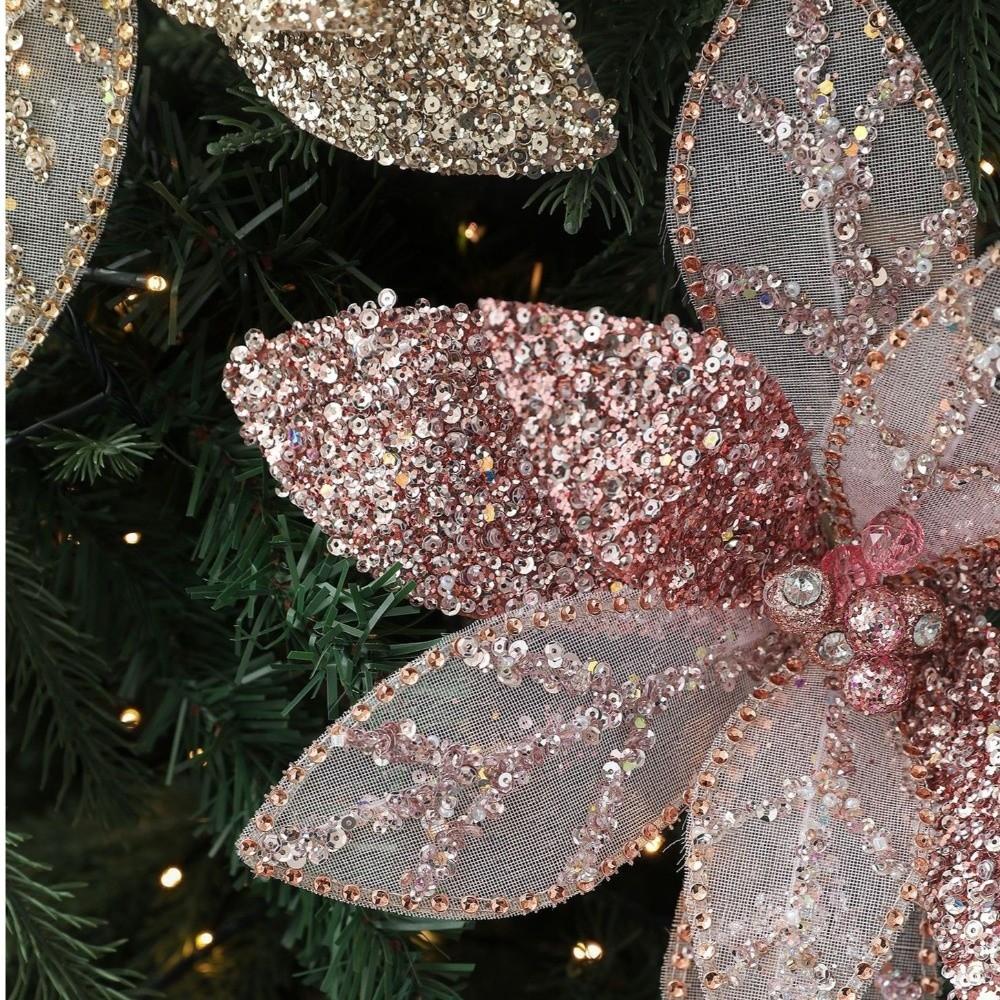 31CM Artificial Poinsettia Flower Sequins Sparkling Christmas Glitter Flower Glitter Simulation Flowers Christmas Tree Accessory