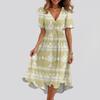 Women's Loose Casual  V-Neck Flared Skirt Short Sleeved Printed Dress Printed Dress