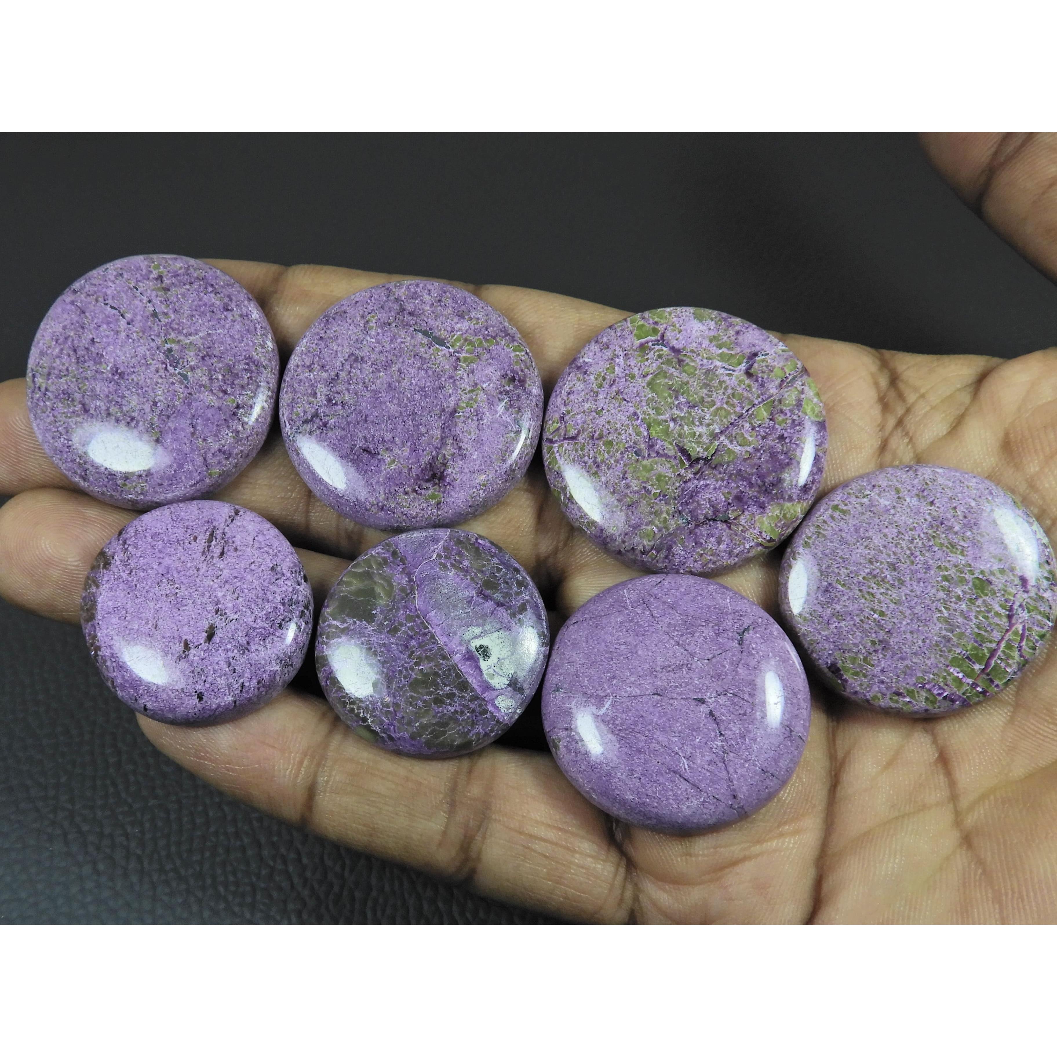 07Pcs Natural Stichtite Round Shape Cabochon Loose Gemstone 270 Cts. Lot C-2975