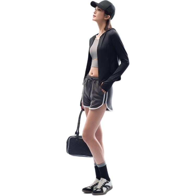 Anta Training Series Solid Color Zip-Up Hooded Comfortable Versatile Long Sleeve Breathable UV Protection Sun Protection Women tops 962527704-8
