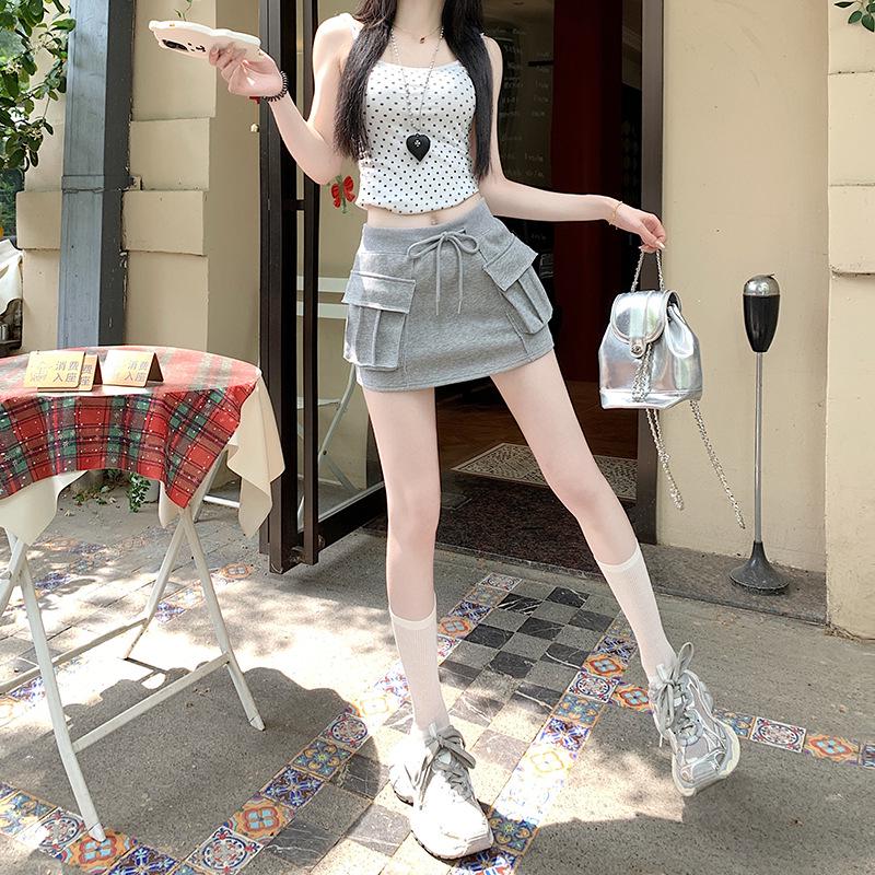 

Women s Gray A-line Drawstring Sports Skirt - Autumn Casual Air Layer Workwear, Versatile and Slimming 2XL [128-138 lbs]