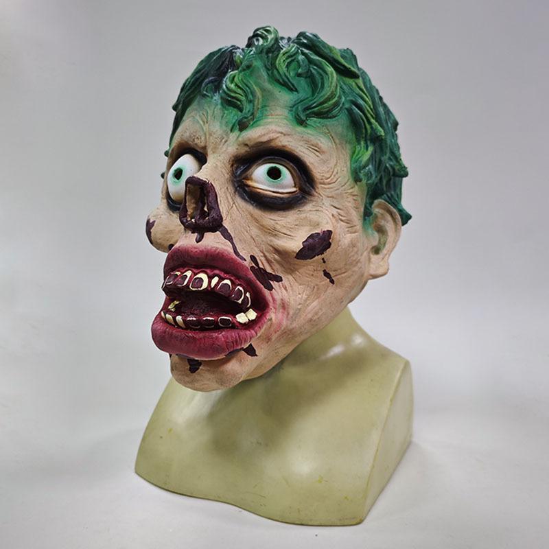 Grünhaarige Zombie-Latexmaske One size fits all adults grün