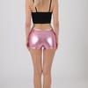 Summer Women Shorts High Waist Glossy Suraface Bronzing Slim Fit Pure Color Elastic Super Short Pants Club Dance Performance Mini Shorts