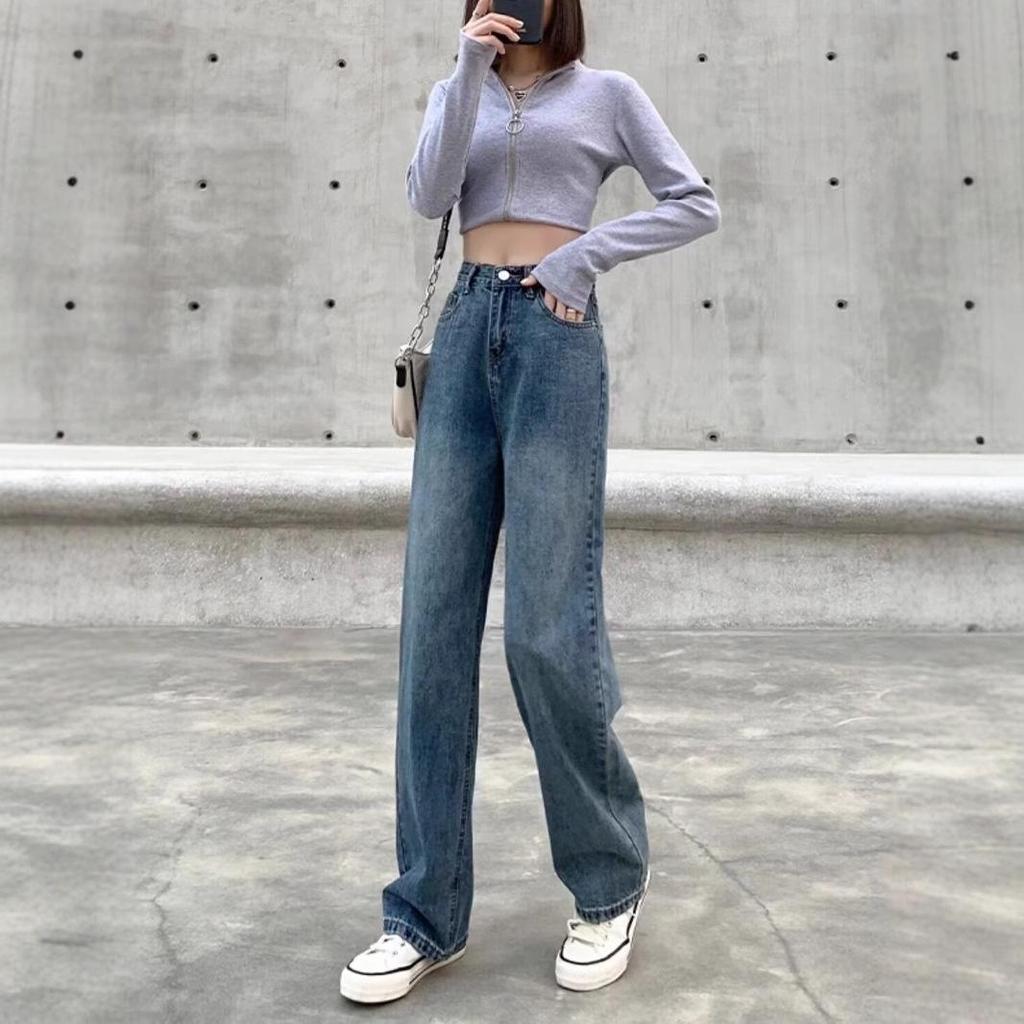 Women's Retro High-Waisted Wide-Leg Jeans - Plus Size, Loose-Fit, Floor-Length Drape, Spring/Autumn 2025 Collection
