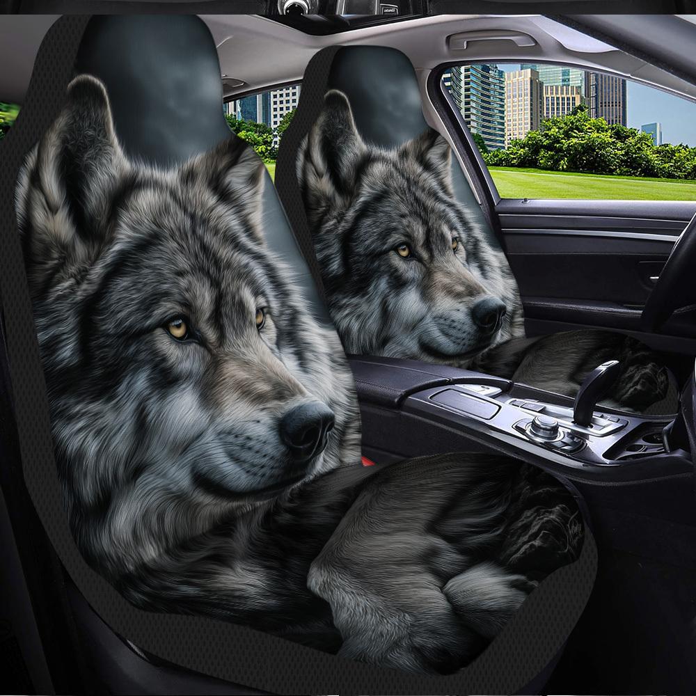 2pcs Majestic Wolf Portrait Car Seat Cover Set – High-Quality, Trendy Seat Protectors, Enhanced Comfort, Durable Design, Fit F