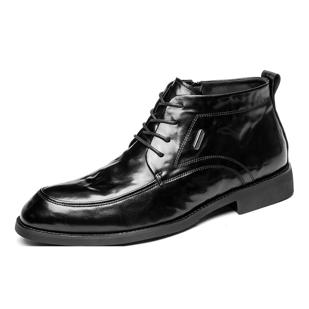 Autumn and winter new leather Martin boots men's mid-top men's shoes fleece boots British style business casual dress leather shoes