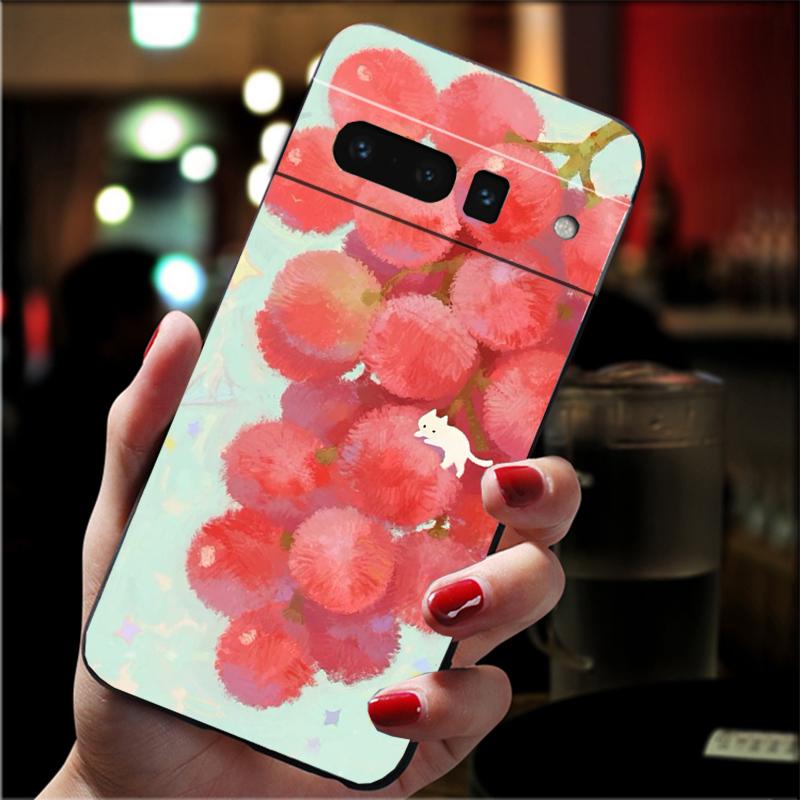 For Google Pixel 10 9 Pro XL Silicone Phone Soft Case For Google Pixel 9A 8A 7A 6A 5 Cover Shell Strawberry Fruit Cat