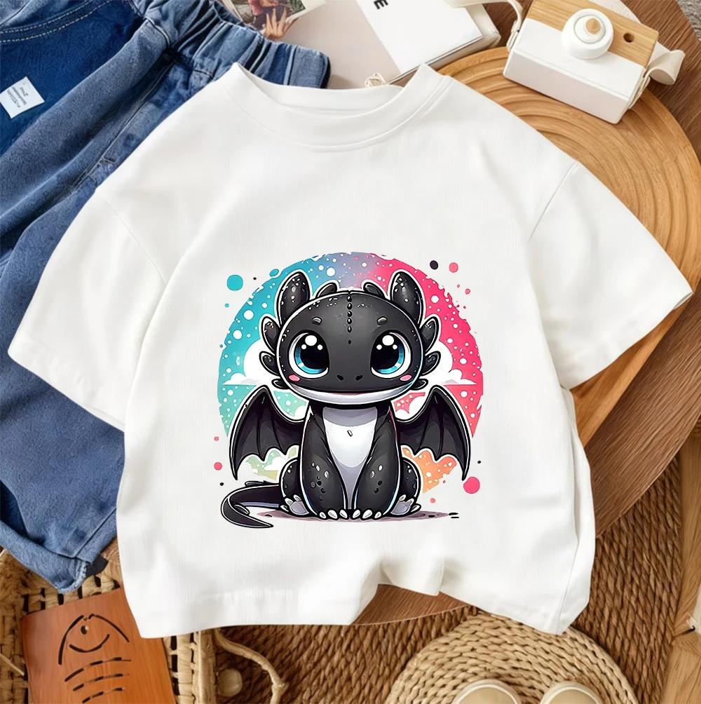 Toothless Kids Short Sleeve T Shirt Boys Girls Dragon Cartoon Polyester Summer Casual Top