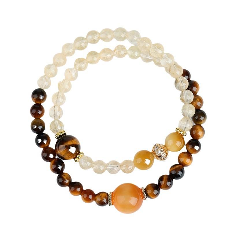 Natural Yellow Tiger Eye Double Circle Bracelet - Chinese Style Women's Beaded Bracelet