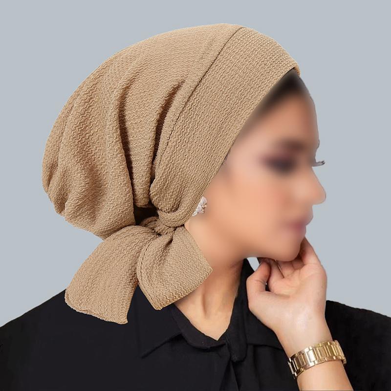 2025 Ramadan Women Turban Crinkle Hijab Hats Long Tail Head Wraps Elastic Muslim Hats Breathable Chemo Cap For Women Girls