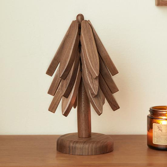 1/3/4/5 ks Ořechové dřevěné podložky se stojanem Žáruvzdorné podložky na hrnce Pánve Design tvaru vánočního stromku Podložky podložky do kuchyně Dekorace stolu Dárek