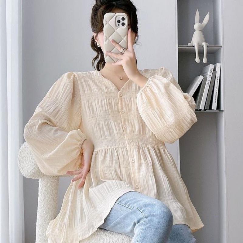 Svěží těhotenské šaty Babydoll s výstřihem do V - francouzský jarně/letní design