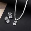 Elegant Zircon Pendant Necklace With Pearl Chain Matching Stud Earrings Set Lightweight Luxury Minimalist Jewelry Women