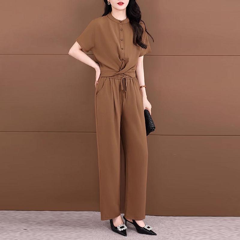 

Трендовый женский комплект-двойка на лето 2025 года: Повседневный свободный костюм для похудения с универсальными брюками широкого кроя 3XL (for 145-160 jin)