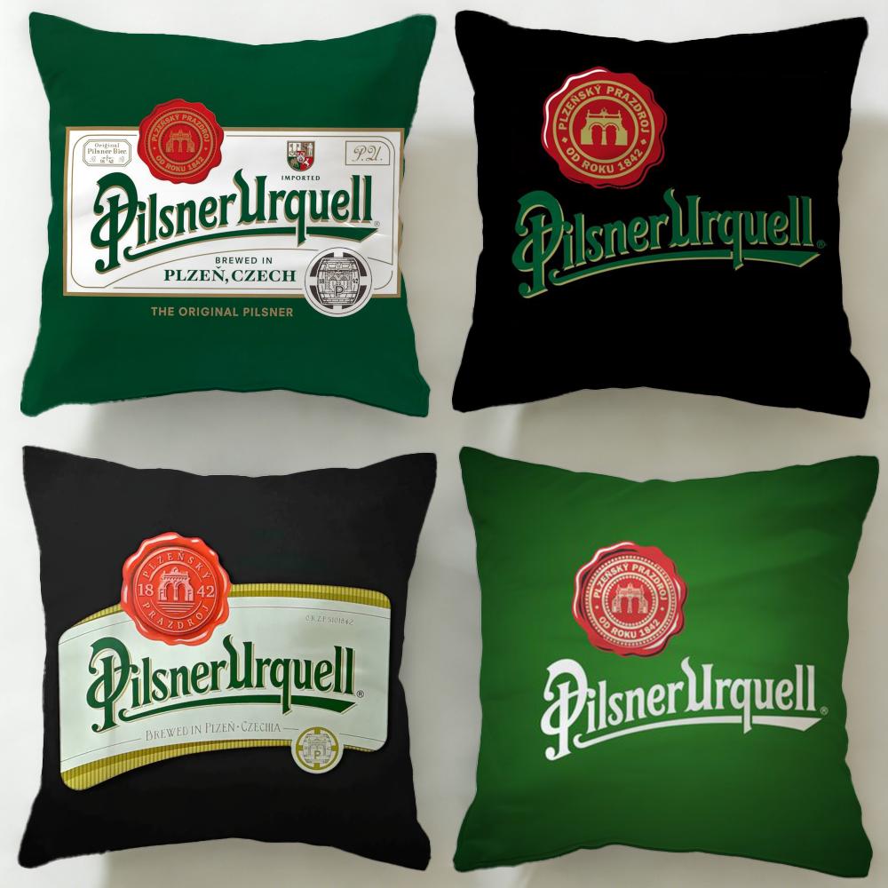 Beverage Brand Pilsner Urquell Cushion Cover Soft EasyWash Pillow Case Versatile for Couch Bed Travel and Office