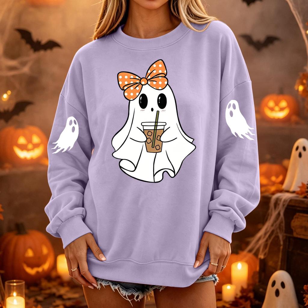 Women's Pullover Sweatshirt, Casual Long Sleeve Neck Loose Fit Color Top
