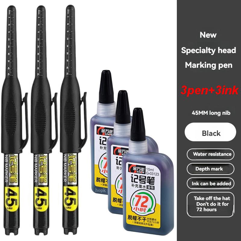 45mm Tip Waterproof Long Head Marker Pen set Quick-Dry Ink for Woodworking Construction Deep Hole Non-Toxic Black Red Blue White