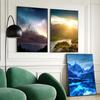 1pc Mountain Landscape Cat Self-adhesive Art Poster Waterproof Paper Sticker Coffee House Bar Room Wall Decor