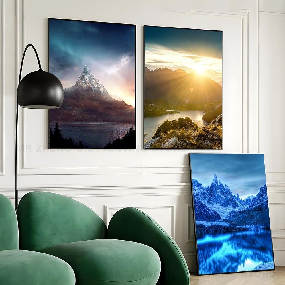 1pc Mountain Landscape Cat Self-adhesive Art Poster Waterproof Paper Sticker Coffee House Bar Room Wall Decor