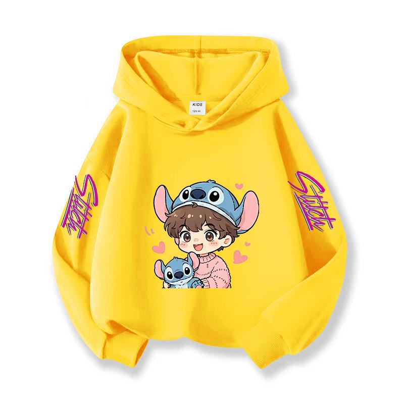 2025 New Christmas Gift Girls Hooded Sweatshirt Children's Pullover Cute Stitch Print Long Sleeved Soft Winter Top