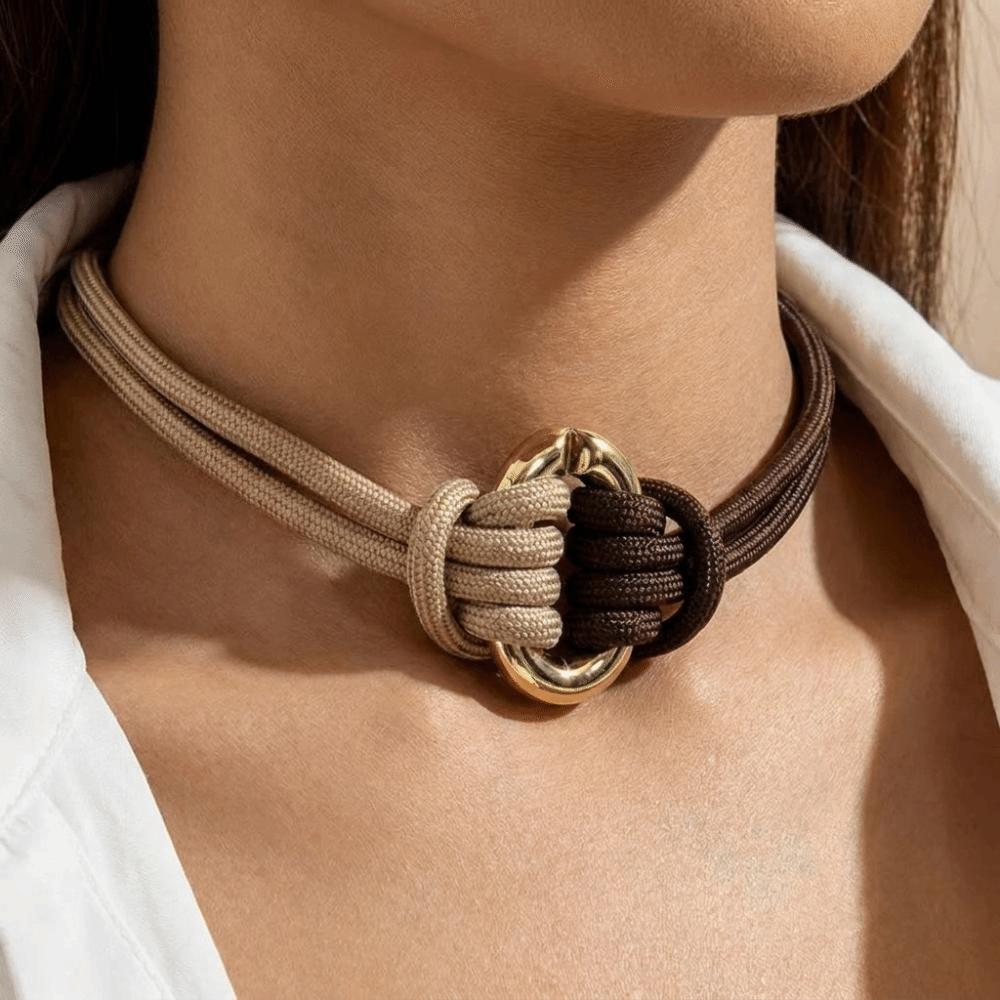 Two-Tone Braided Rope Necklace Adjustable Knotted Necklace Adjustable Choker Necklace Party Outfit