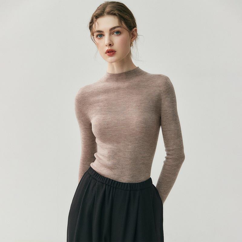 Women's German Yangtze Yarn Knitted Wool Slim Fit Sweater, Half High Neck Base Layer