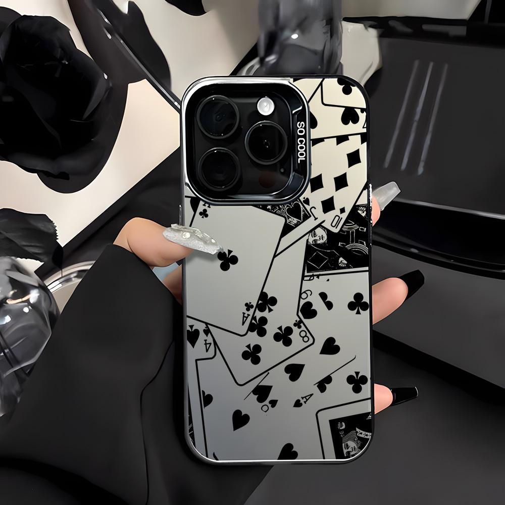 Black and white poker element collage pattern phone case For iPhone 11 12 13 14 15 16 17 XS XR X 12 13 Plus Pro Max SE series