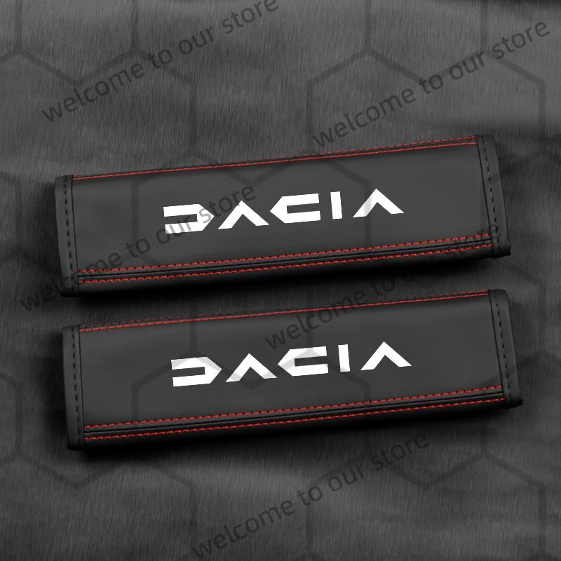 

2Pcs For Duster Jogger Spring Lodgy Sandero Stepway Emblem Logo Leather Car Safety Belt Shoulder Cover Pads Interior Decoration
