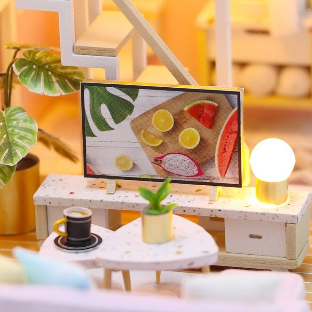 LED Light DIY Wooden Dollhouse Furniture Included Craft Dollhouse Hobbyists