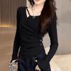 Long-sleeved T-shirt for Women's Autumn and Winter New Inner Bottoming Shirt, Slim-fitting, Meat-covering and Thin Front Shoulder Top for Women