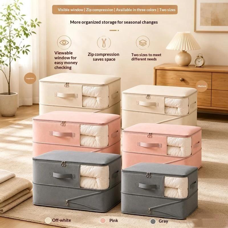 Nonwoven Fabric Clothes Storage Organizer With Clear Window Sturdy Handles Large Capacity For Closet Bedding Storage