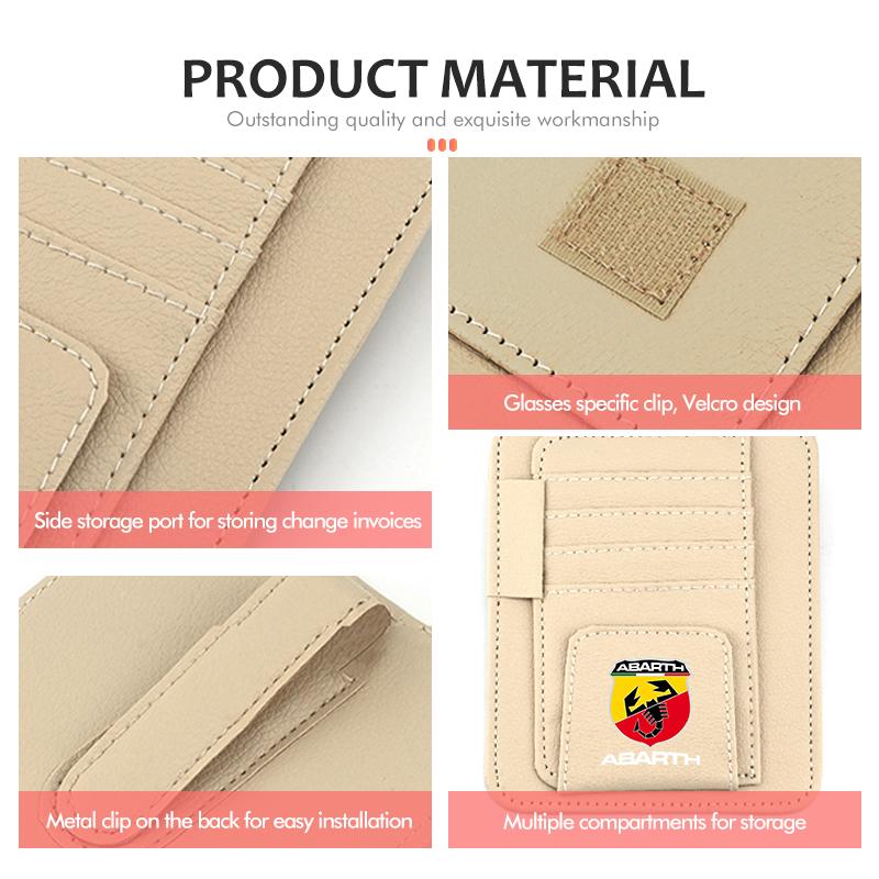 Car Sun Visor Multi-Pocket Glasses Holder Pen Holder Storage For Abarth Freemont Strada 500x Grande Punto Ducato Stilo Palio