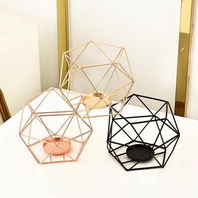 Golden Pentagon Christmas Wrought Iron Candlestick Home Furnishings Geometric Wire Electroplating Candle Holder