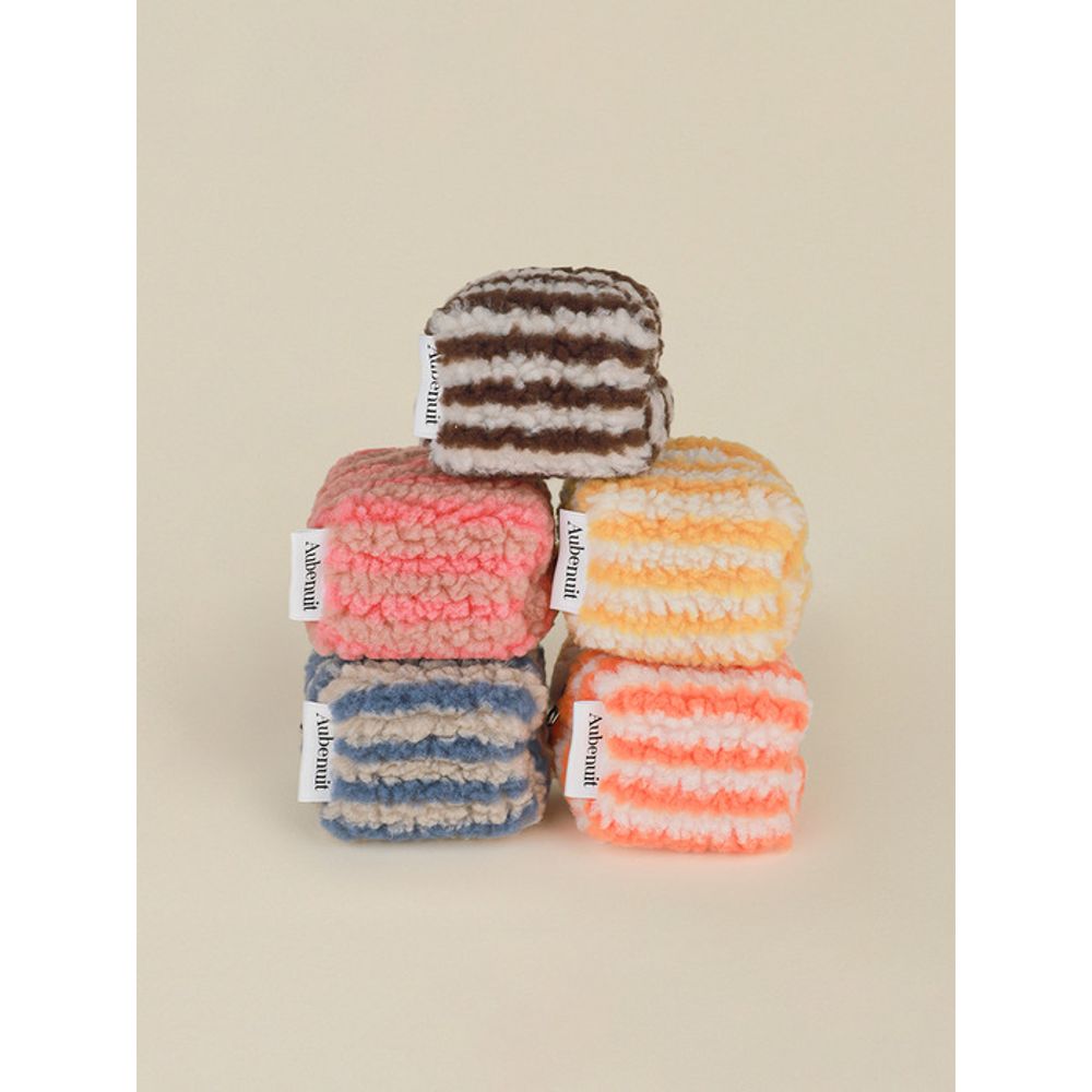 Aube nuit Obnuit Wool Cube Pouch Keyring Stripe_Salmon S (Keyring available)