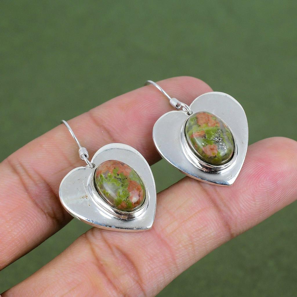 Unakite Earring 925 Sterling Silver Earring Genuine Gemstone Jewelry Handmade Earrings Birthstone Earring Real Unakite Jewelry Gifts For Her