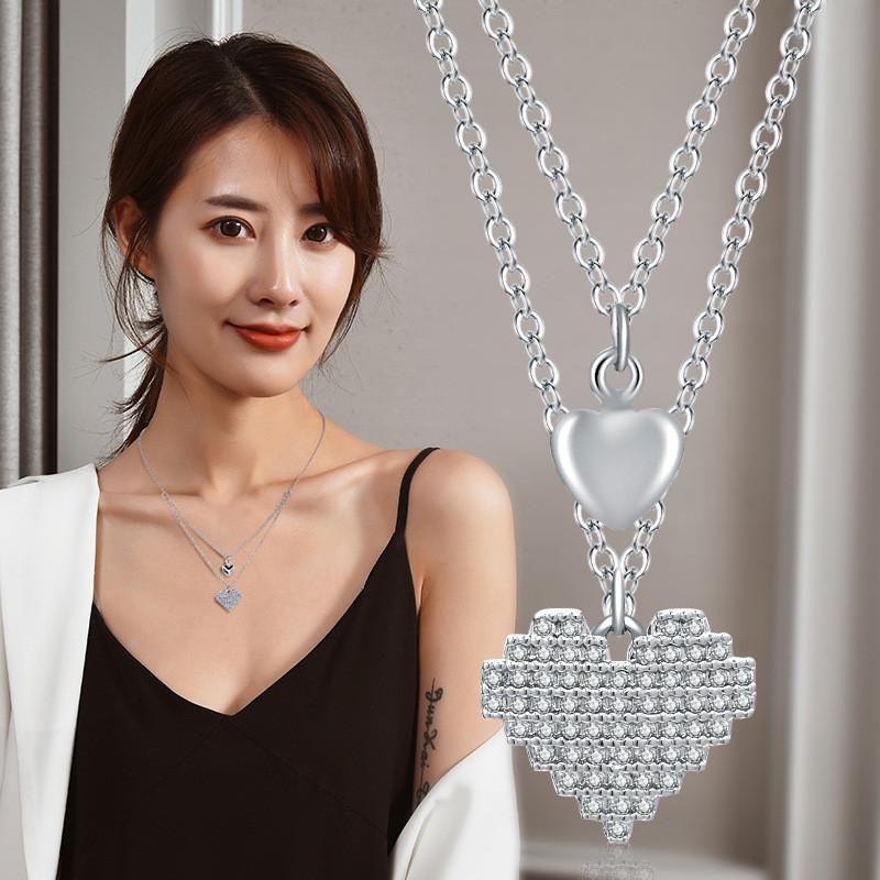 Elegant Vintage Titanium Steel Double Heart Necklace Luxurious Layered Pendant Jewelry