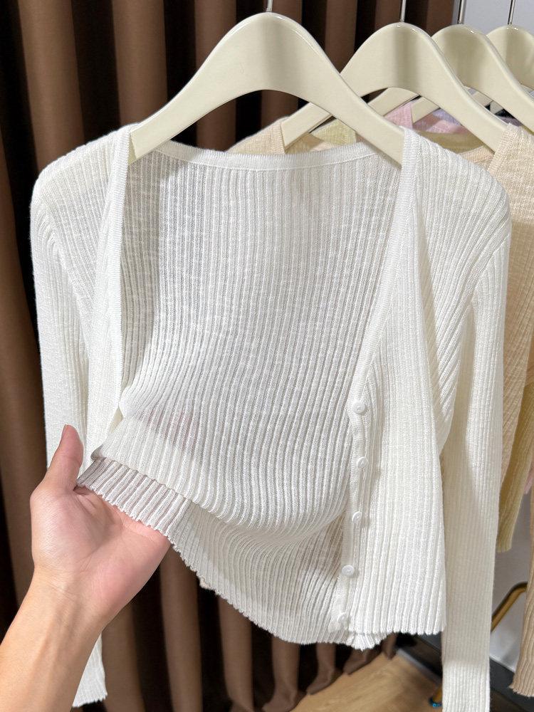 Hochwertiger dünner gerippter Strick-Cardigan für Damen, Perfekte Sommer-Schicht für Camisole-Kleider, Kleiner Bolero, Sonnenschutz-Schal aus Eis-Seide