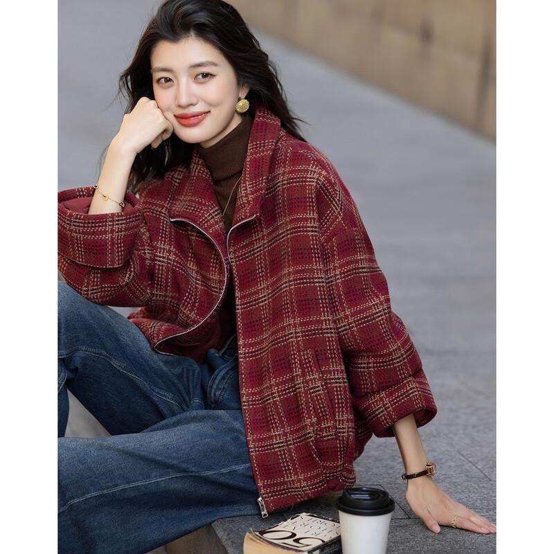 Demana Damen Retro karierte Wollmischung gefütterte Jacke